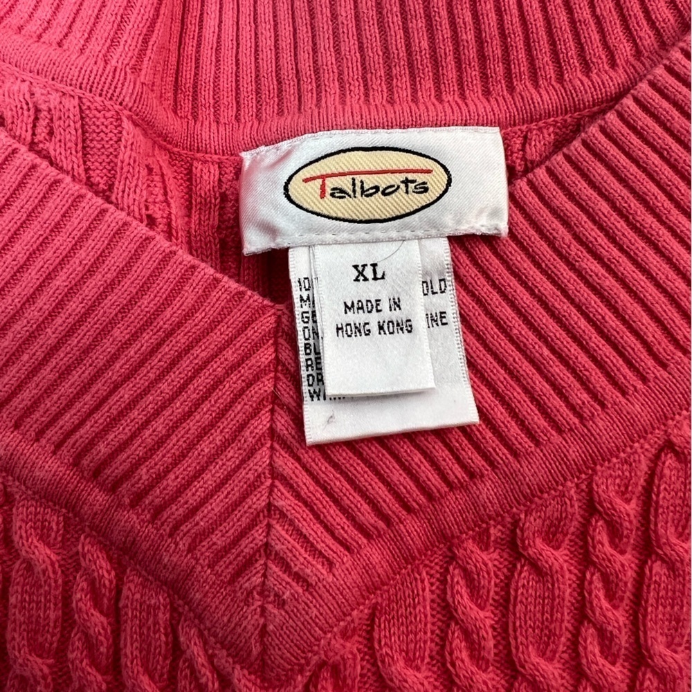 Talbots Coral/Pink Cable Knit V-Neck 3/4 Sleeve Sweater Size: XL - Picture 10 of 11
